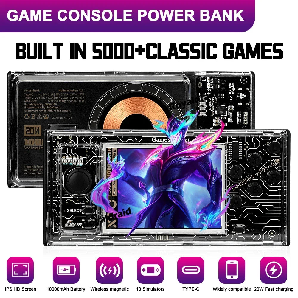 A10 Handheld Game Console Power Bank Integrated 10000mAh 20W Fast Charging Magnetic Wireless Charging Mobile Power Supply 2IN1