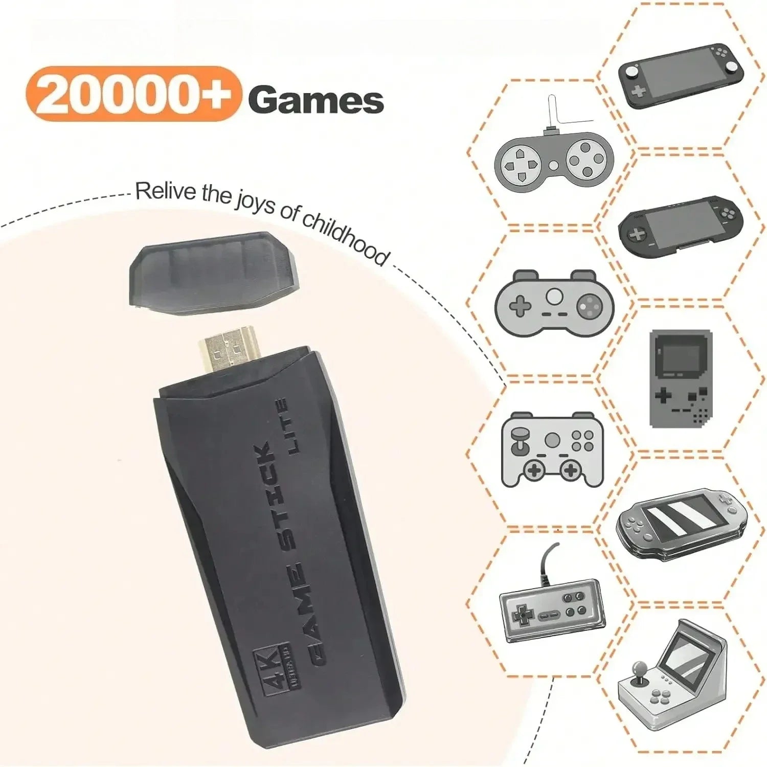 M8 Retro Video Game Console 2.4G Dual Wireless Controller TV Game Stick HD 64G 20000 Games for Play Family Game Gifts