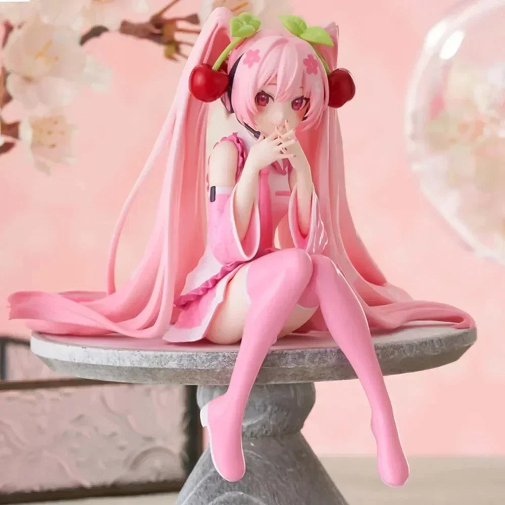 Hatsune Miku Anime Figure Pink Dress Model Cherry Blossom Decoration Desktop Ornament Collectible Action Toy for Birthday Gift
