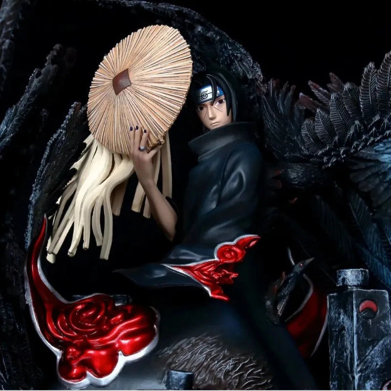 36cm NARUTO Anime Figures Akatsuki Uchiha Itachi Statue Scene Model Doll Toy Ornaments Action Figure Sharingan Amaterasu Gift