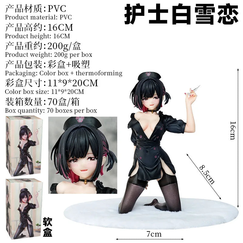 High quality White Snow Love Nurse Anime Model Short Haired Kneeling Pretty Girl Handmade, Surrounding Statues, Ornament Gifts