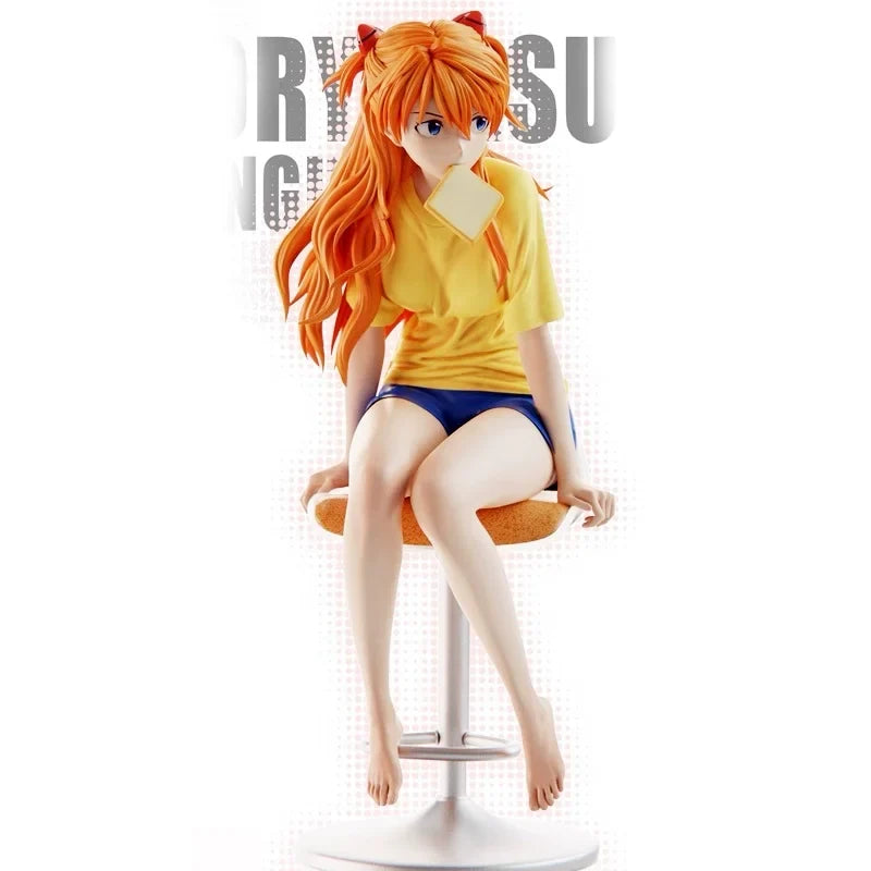 EVA 1/6 Asuka Bread Version 24cm Action Figures PVC Seated Statue Bishoujo Model Anime Toy Computer Case Decor Collectible Gift
