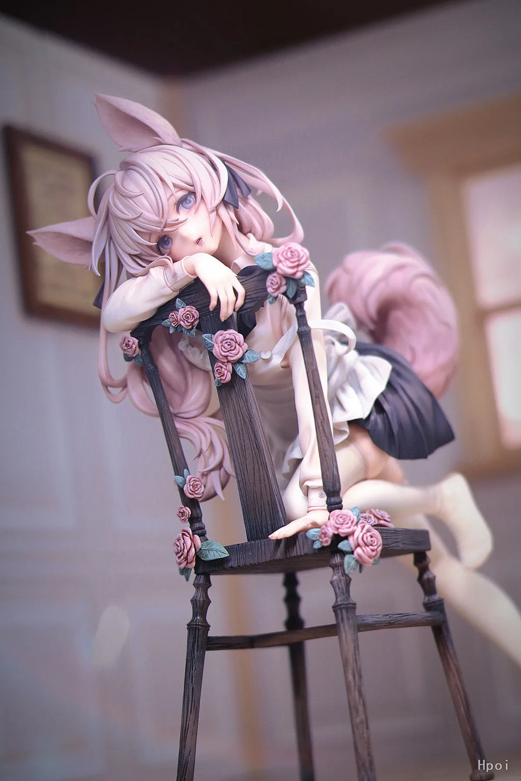 22CM Anime Rabbit Flova Figure 1/7 Stool Kneeling Scene Matching Model Toy Gift Collection Aciton Figure Rabbit Ears Ver PVC