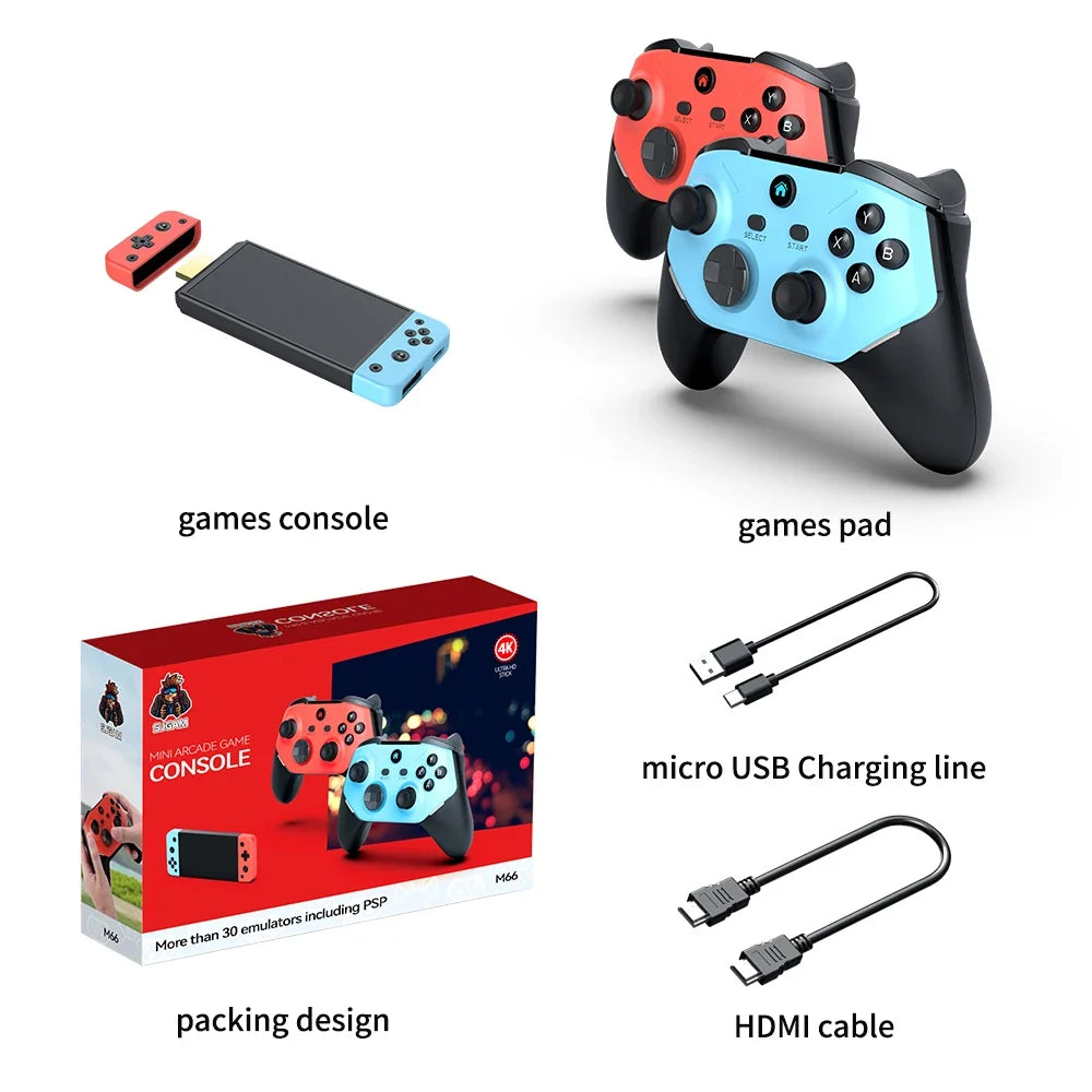 Velec Game Stick M66 4K HD with 128G & 20000+ New Games Dual Wireless Controller for 2 Players Perfect Gift for Kids & Adults