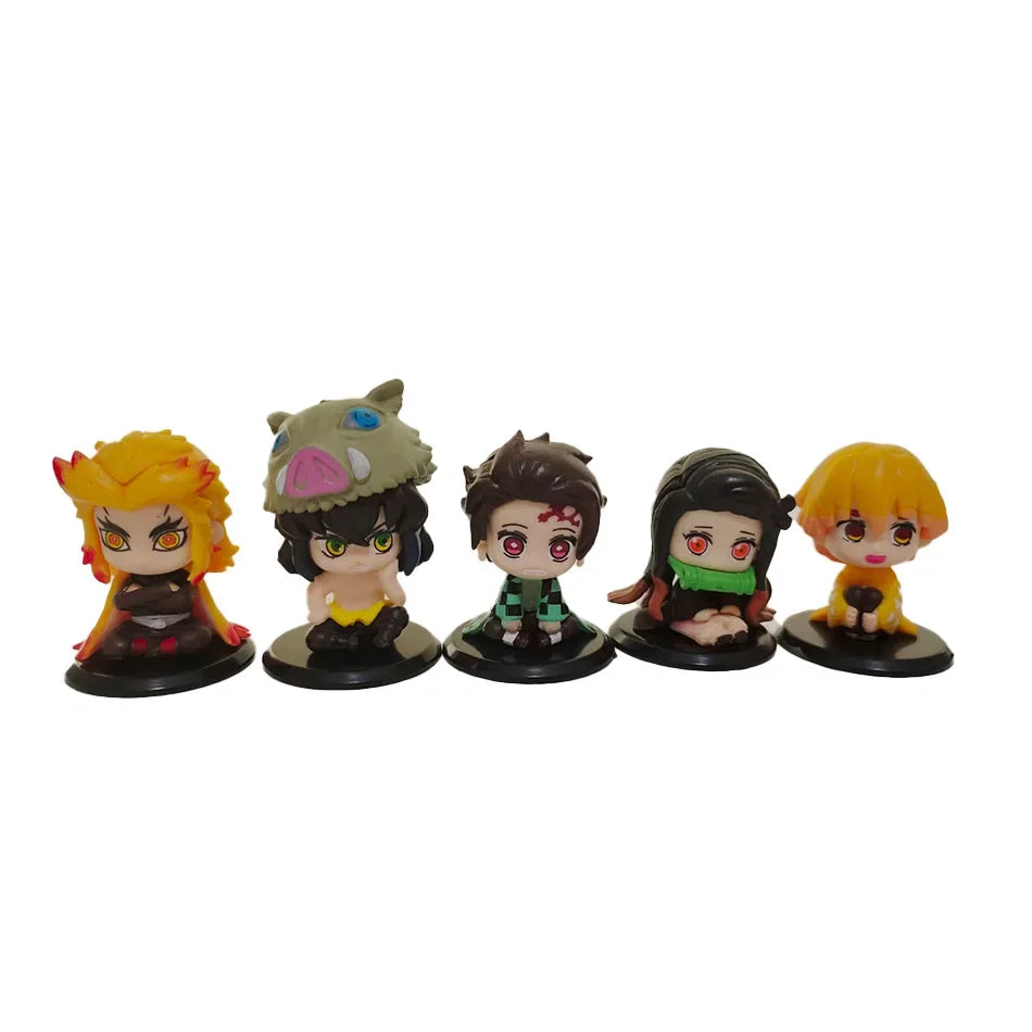 15 PCS/Set Q Version Demon Slayer Sitting Ghost Doll Tanjiro Nidouzi Inosuke Zenizu Figure Action Figure Movie Model Toys Doll