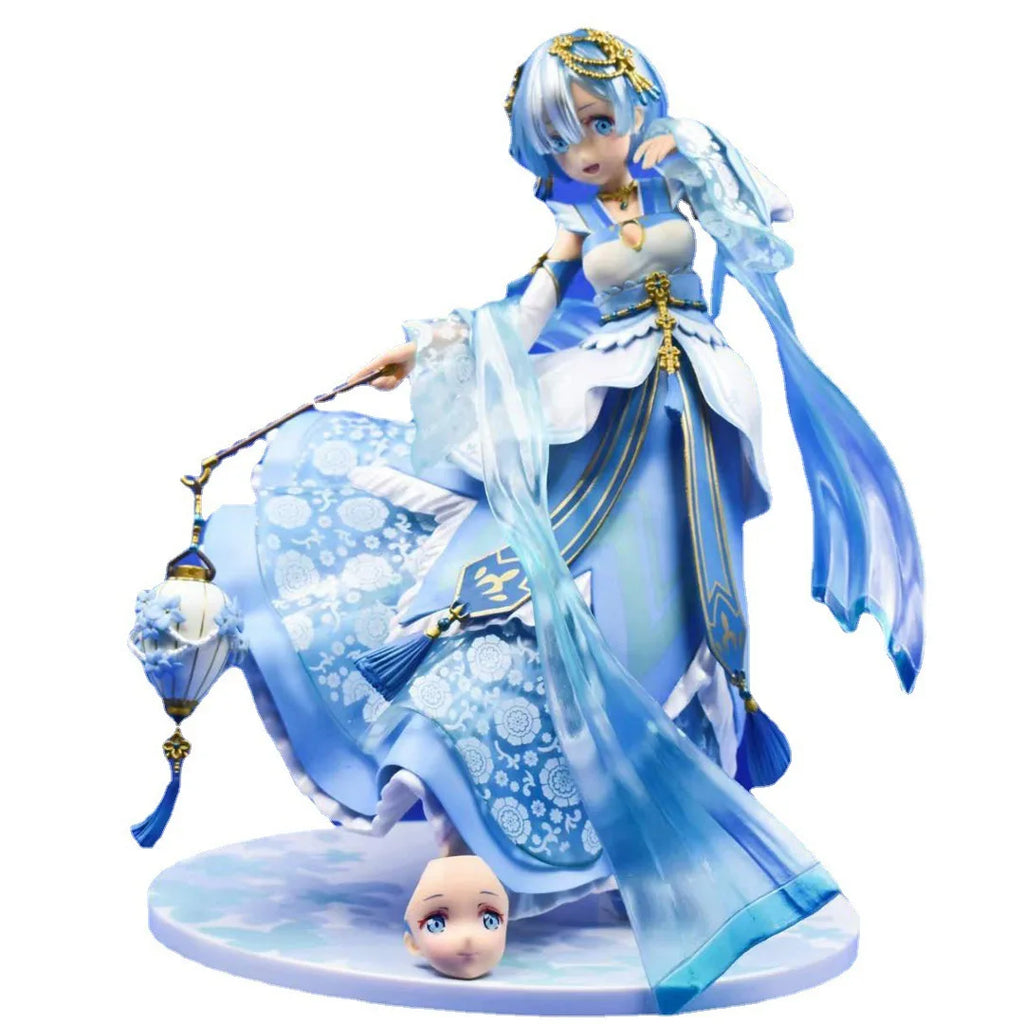 Rem Collectible Action Figure Re Zero Starting Life In Another World Hanfu Style Face Swapable Model With Lantern For Anime Fans