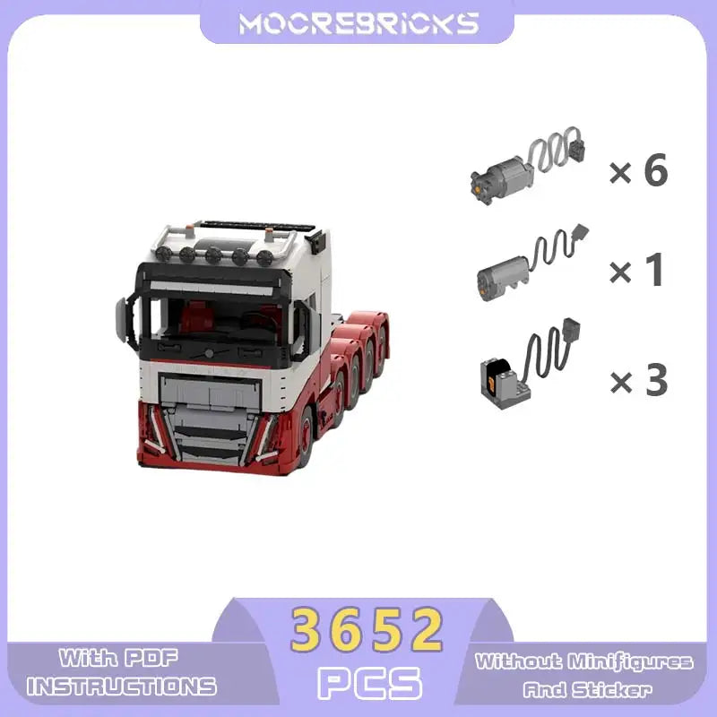 Classic Motor Machine Tractor 10X4 tractor(Red)  Model DIY Car Modular MOC Building Blocks Technology Bricks Creative Toys