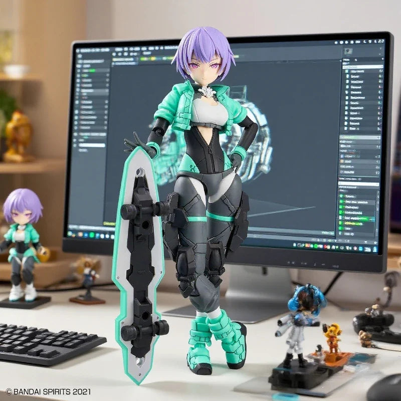 BANDAI 30MS SIS V00 RYDIRA Color A Skateboard Clothing Mobile Suit Girl Anime Action Figure Model Toy Assembly Collection