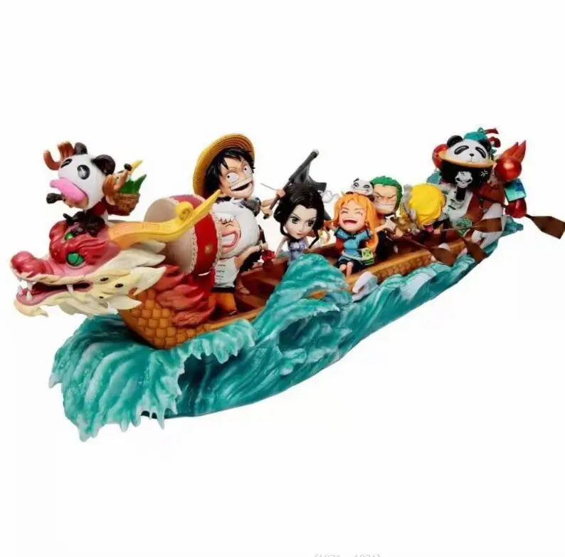 90cm Long One Piece Figure Monkey D. Luffy Team Dragon Boat Anime Collection Model Desktop Ornament Holiday Gifts Children Toys