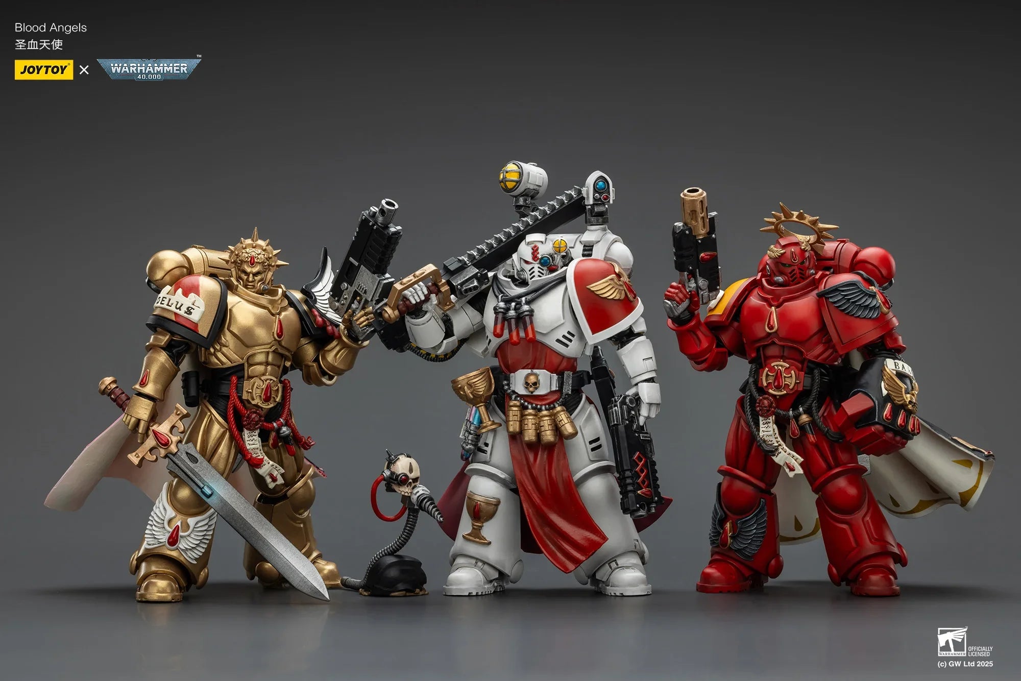 JOYTOY Warhammer 40K Action Figures Blood Angel Sanguinary Priest with Heavy Bolt Pistol Chainsword and Narthecium Power Fist