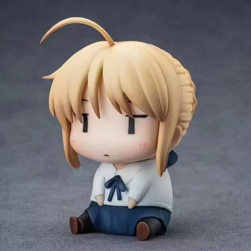 Q Version Saber Anime Figure Fate Stay Night UBW Altria Pendragon Collectible Toy Model Funny Face Sitting Pose Ideal Fans Gift