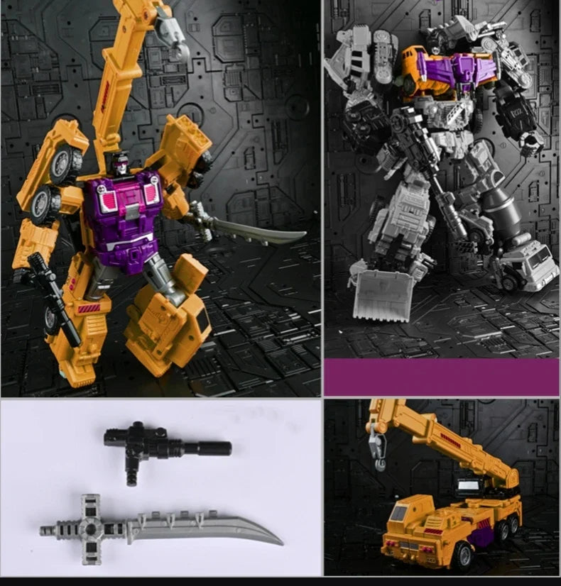 Jinjiang 6 in 1 Action Figure Devastator Toy Anime Transformation Robot Car Engineering Vehicle Excavator Blender Hook Model Kid