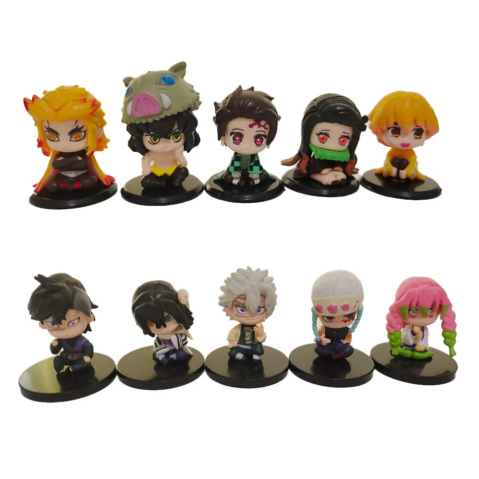 15 PCS/Set Q Version Demon Slayer Sitting Ghost Doll Tanjiro Nidouzi Inosuke Zenizu Figure Action Figure Movie Model Toys Doll