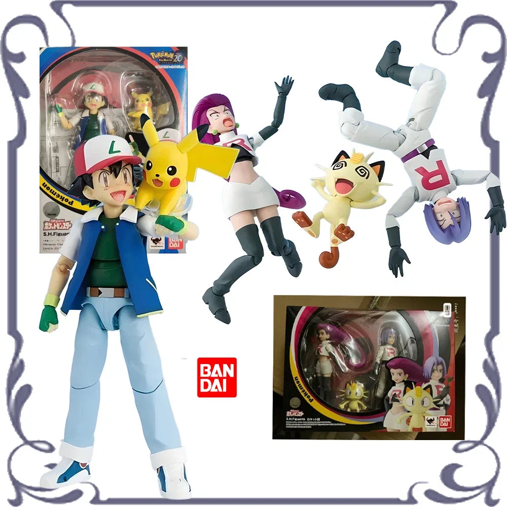 100% Bandai SHF POKÉMON SERIES ASH TEAM ROCKET Anime Action Figure Assembly Model Toys Collectible Gift In Stock