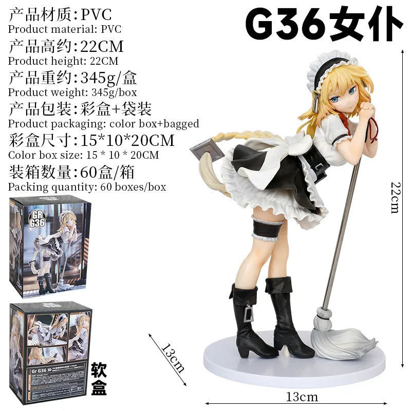 22CM Anime Game Girls Frontline G36 Maid Broom Dress Up Standing Model Toy Gift Collection Action Figure PVC Boxed