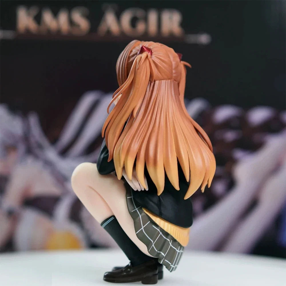 EVA Asuka Pretty Girl School Uniform Squatting Posture Asuka Anime Handmade PVC Model gift ornaments