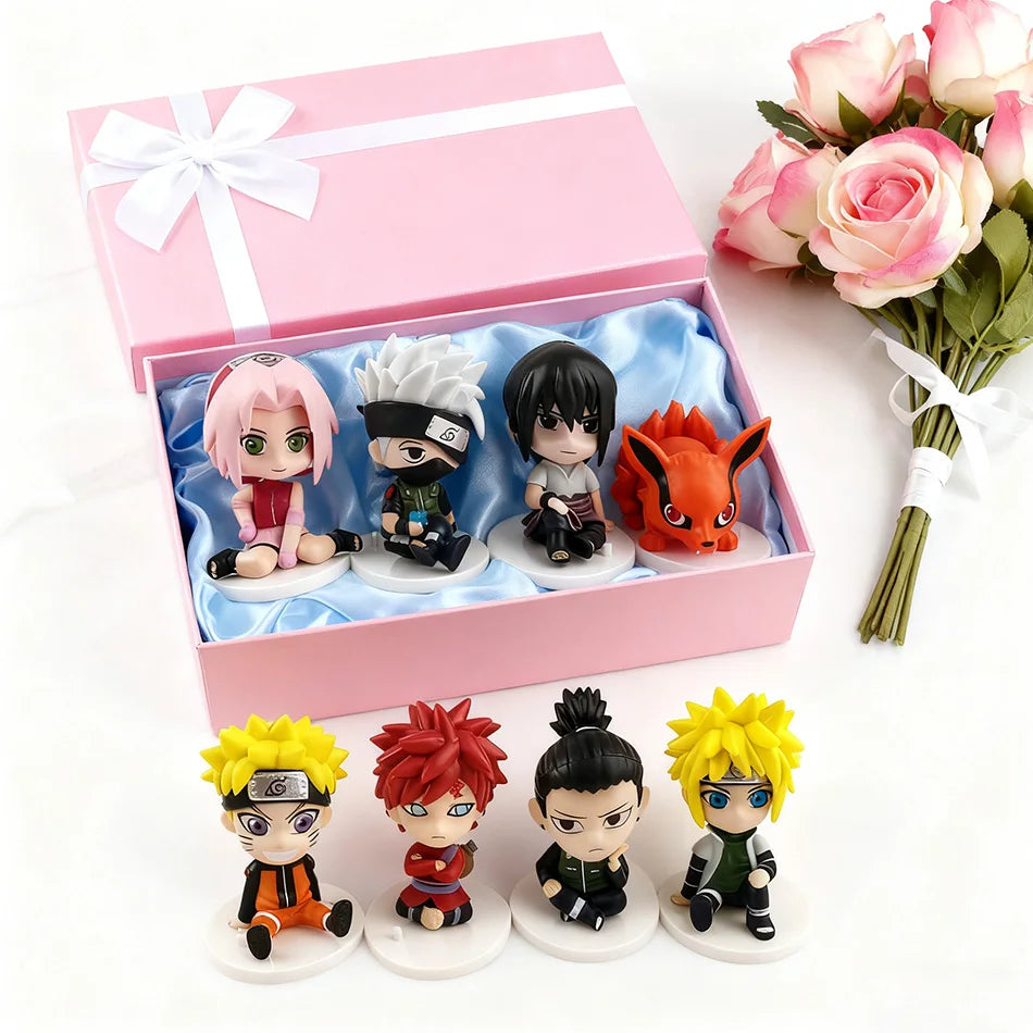8PCS Anime Figure Naruto Shippuden Hinata Sasuke Itachi Kakashi Gaara Action Figure Q Version PVC Figures Toys Christmas Gift