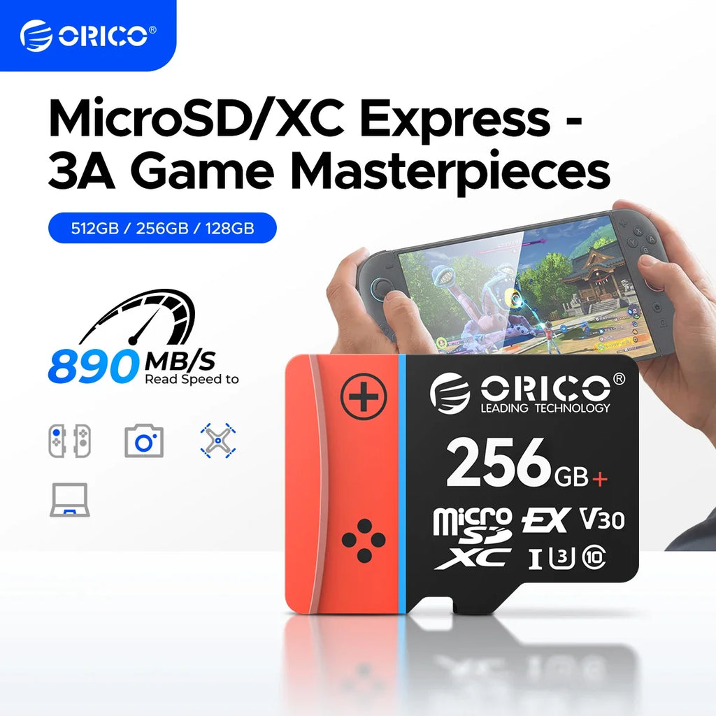 ORICO microSD Express Card  UHS-I, C10, U3, V30, Full HD, 4K, Up to 890 Memory Card for Nintendo-Switch 2 Steam Deck Gaming