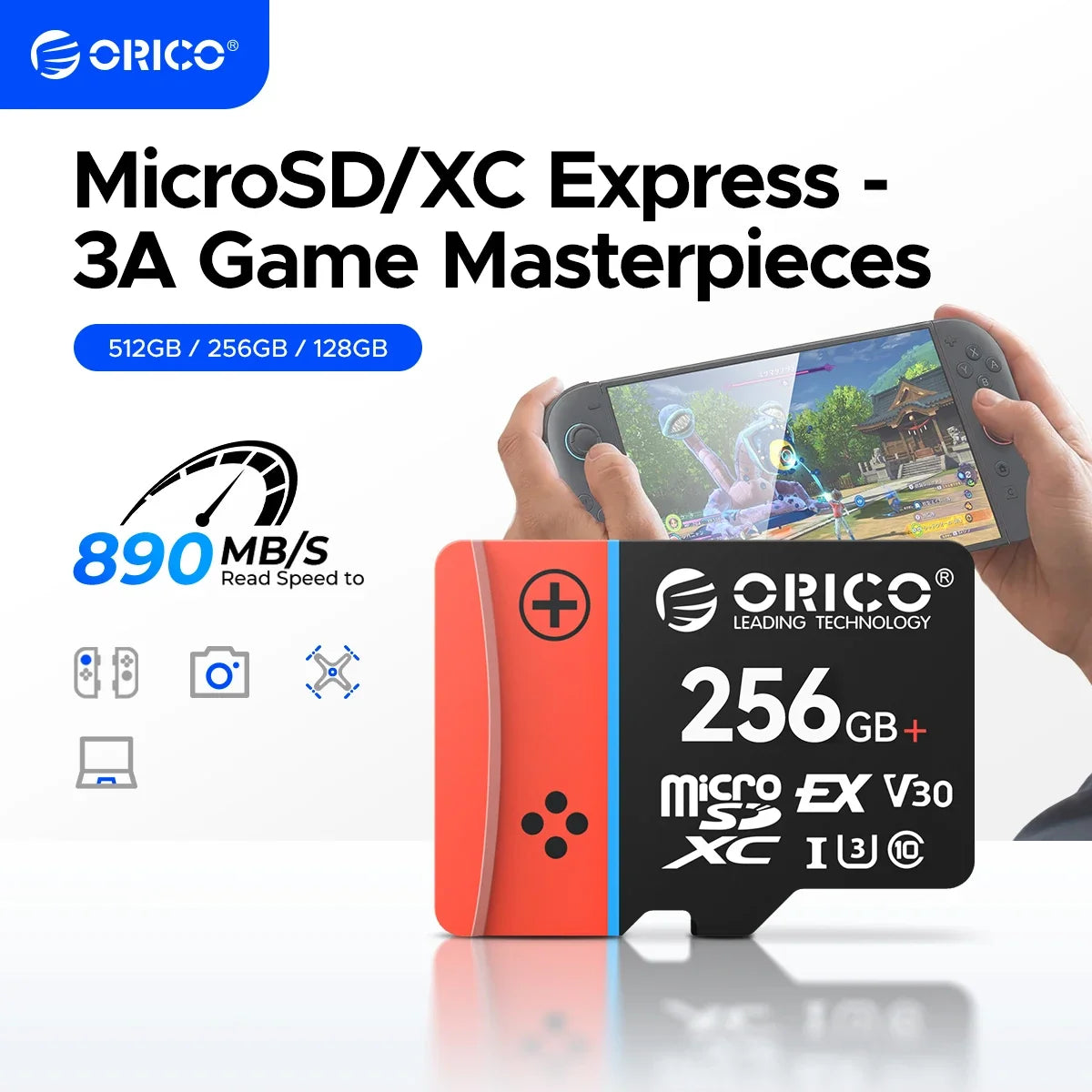 ORICO microSD Express Card  UHS-I, C10, U3, V30, Full HD, 4K, Up to 890 Memory Card for Nintendo-Switch 2 Steam Deck Gaming