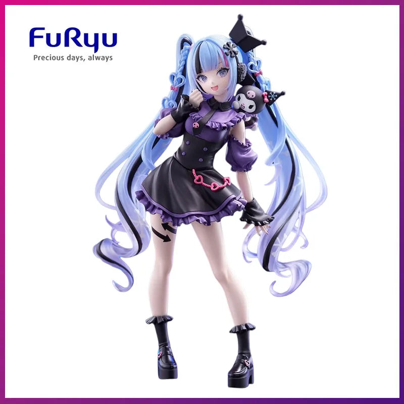 FuRyu Auf Lager Trio-Try-iT Snow Miku x Kuromi Vocaloid Sanrio Q Version Prize Figur Authentisch ABS PVC 19cm Nicht Gelenkig Süß