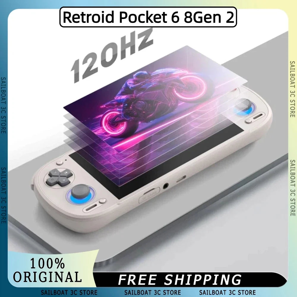 New Retroid Pocket 6 8Gen 2 Handheld Gaming Console with AMOLED 5.5" 1920*1080 120Hz Screen WiFi7+BT5.3 Android13 6000mA Battery