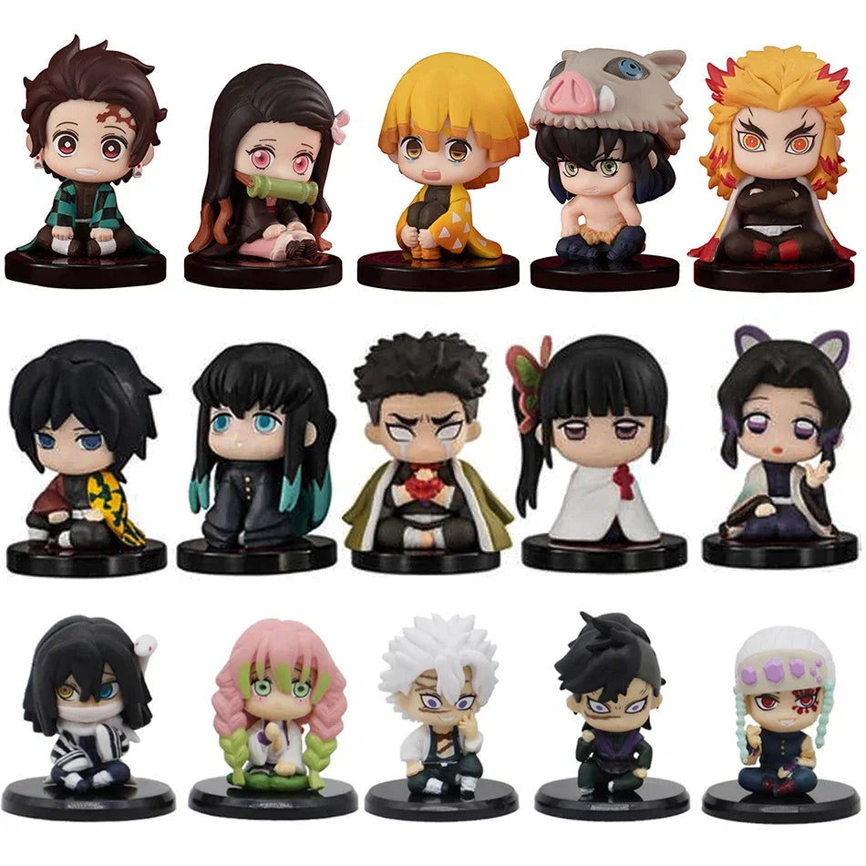 Q Posket Demon Slayer Figure Wholesale Mini Figurine 5Pcs 15Pcs Sets Kimetsu No Yaiba Small PVC Dolls Desktop Decoration Toys