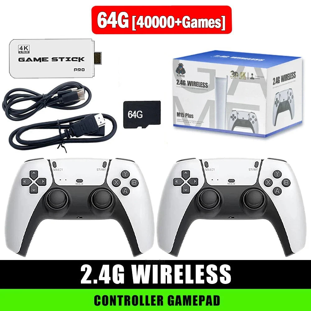 4K Mini TV Game Stick Video Game Console Built-in 30000+/40000 Games 64G Handheld Game Player Wireless Controller Retro Gamepad