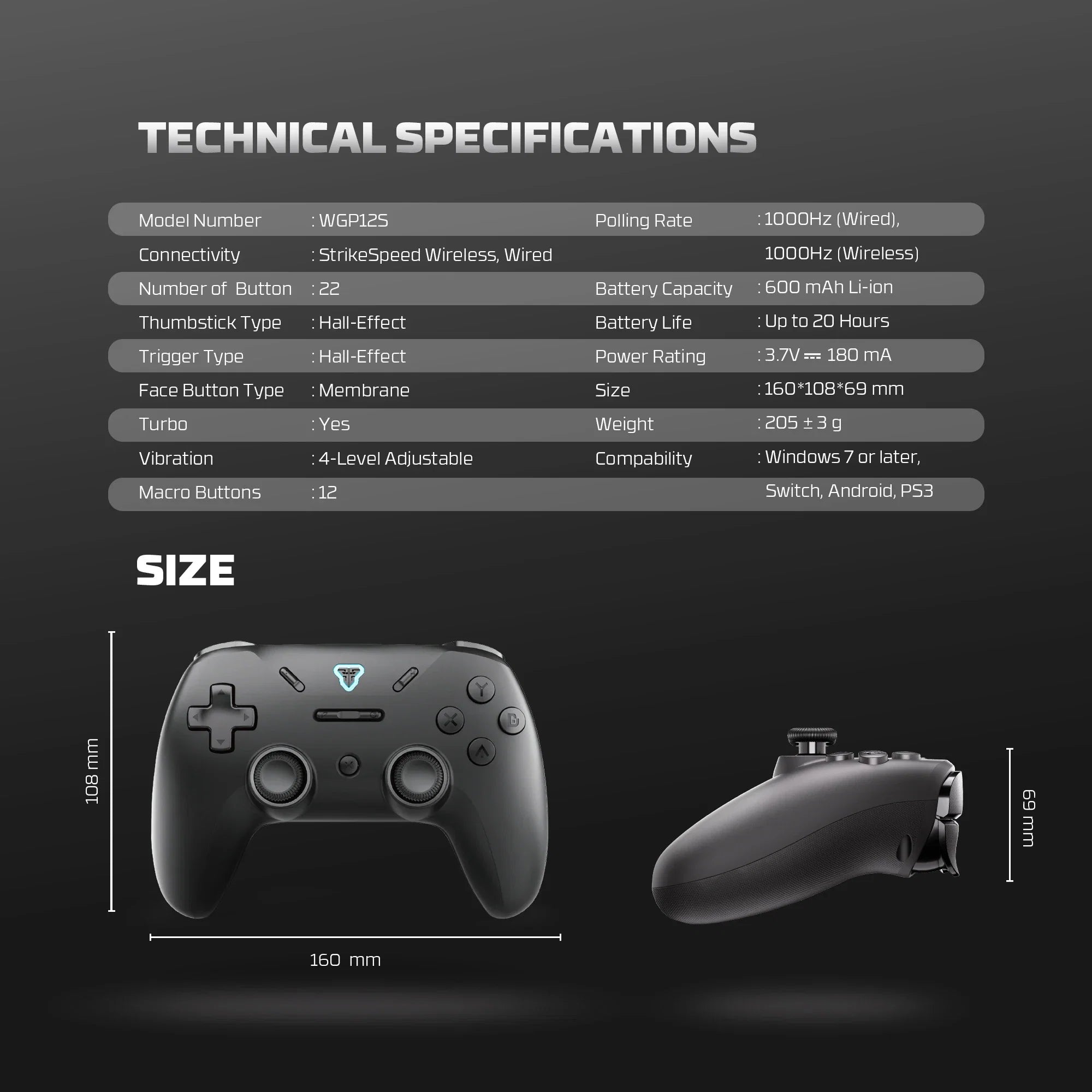 FANTECH REVOLVER III WGP12S Game Controller 1000hz Wireless Gamepad Hall-Effect Triggers Joystick Gyroscope Controller for ps4