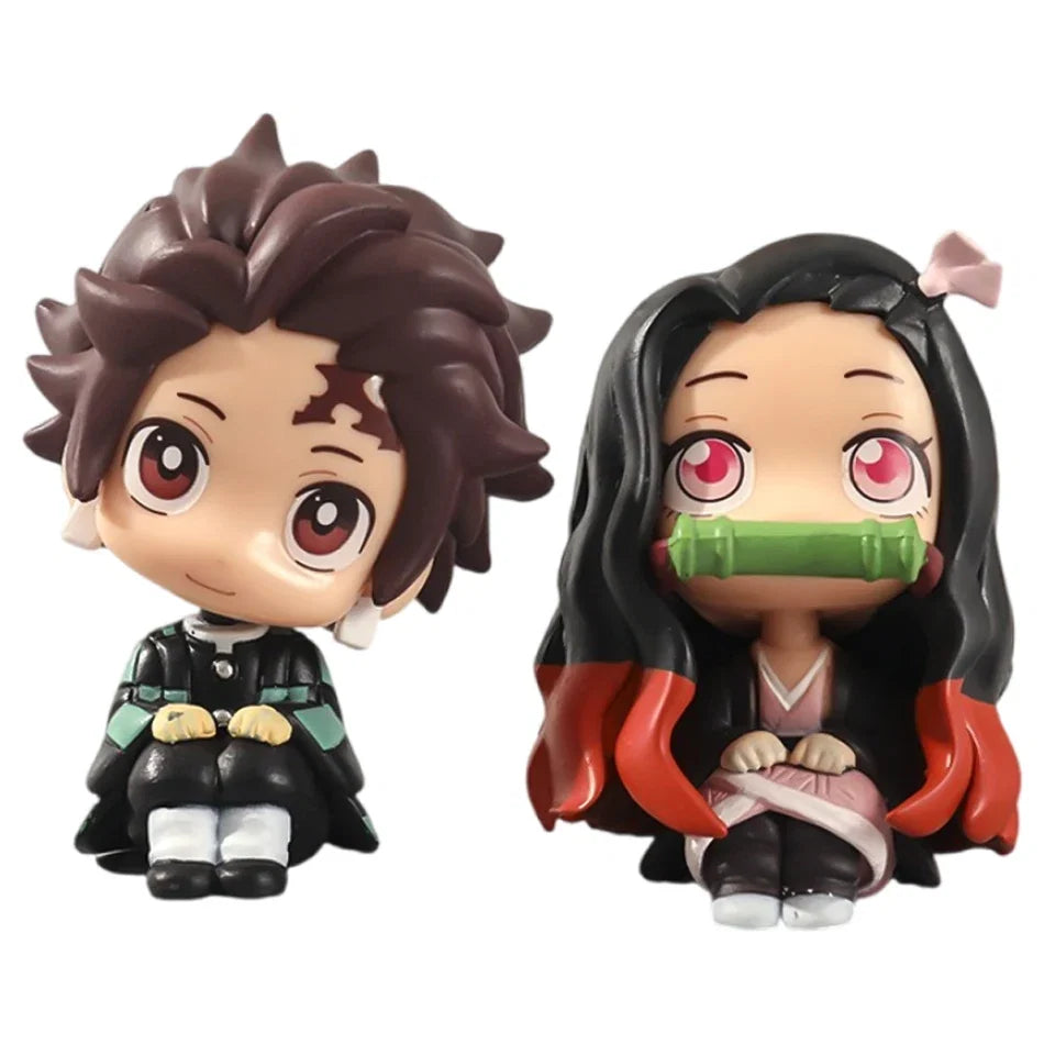 Anime Cute Q Versão Demon Slayer Action Figure Sentada Tanjiro Kamado Nezuko PVC Action Model Kid Toy Gift 8/9cm