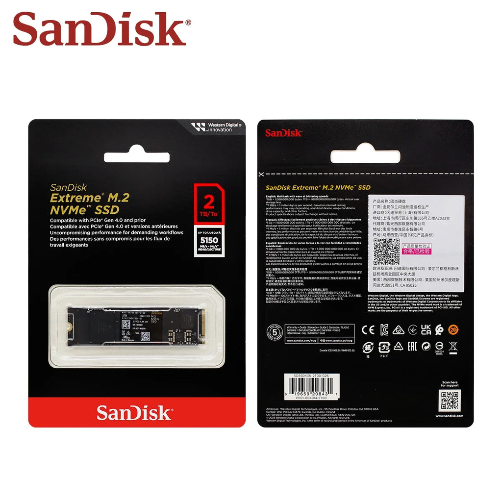SanDisk Extreme M.2 2280 NVMe PCIe Gen 4.0 SSD Read speed Up to 5150MB/s 2TB 1TB 500GB Internal Solid State Drive For laptops PC
