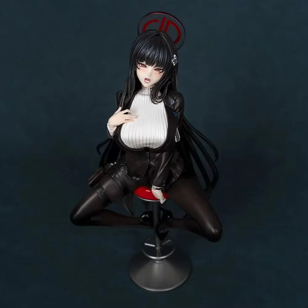 25cm Blue Archive Tsukatsuki Rio Anime Figure Black Silk Sitting Tsukatsuki Rio Sexy Girl Uniform Figures Collect Model Toy gift