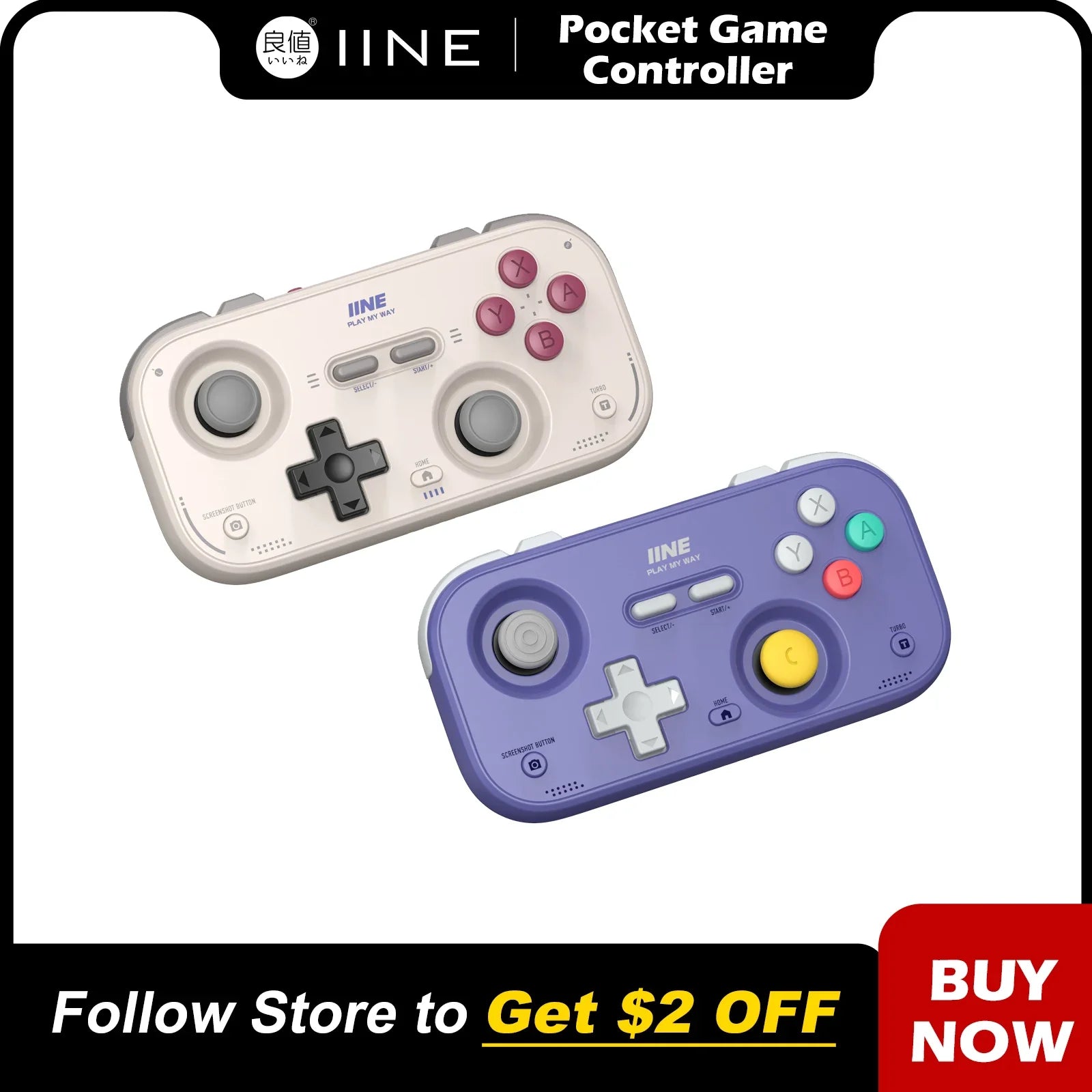For IINE Pocket Retro Game Controller,1000Hz Recessed Stick, Hall Effect Joysticks,Portable Mini Gamepad Customizable Controls