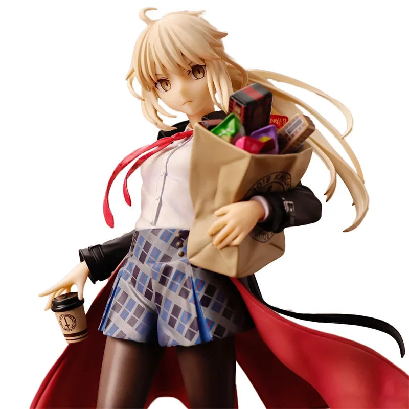 Fate Series Artoria Heroic Travel Outfit Figure Toy Crown Designated King Arthur Miniature Doll Dumb Swordsman Table Ornament