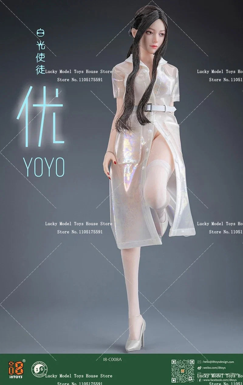 I8TOYS 1/6 Female Figure Beauty Head Sculpt Union Suit Transpaerent Raincoat Heels I8-C008 Clothes Set Accessory For 12" Body