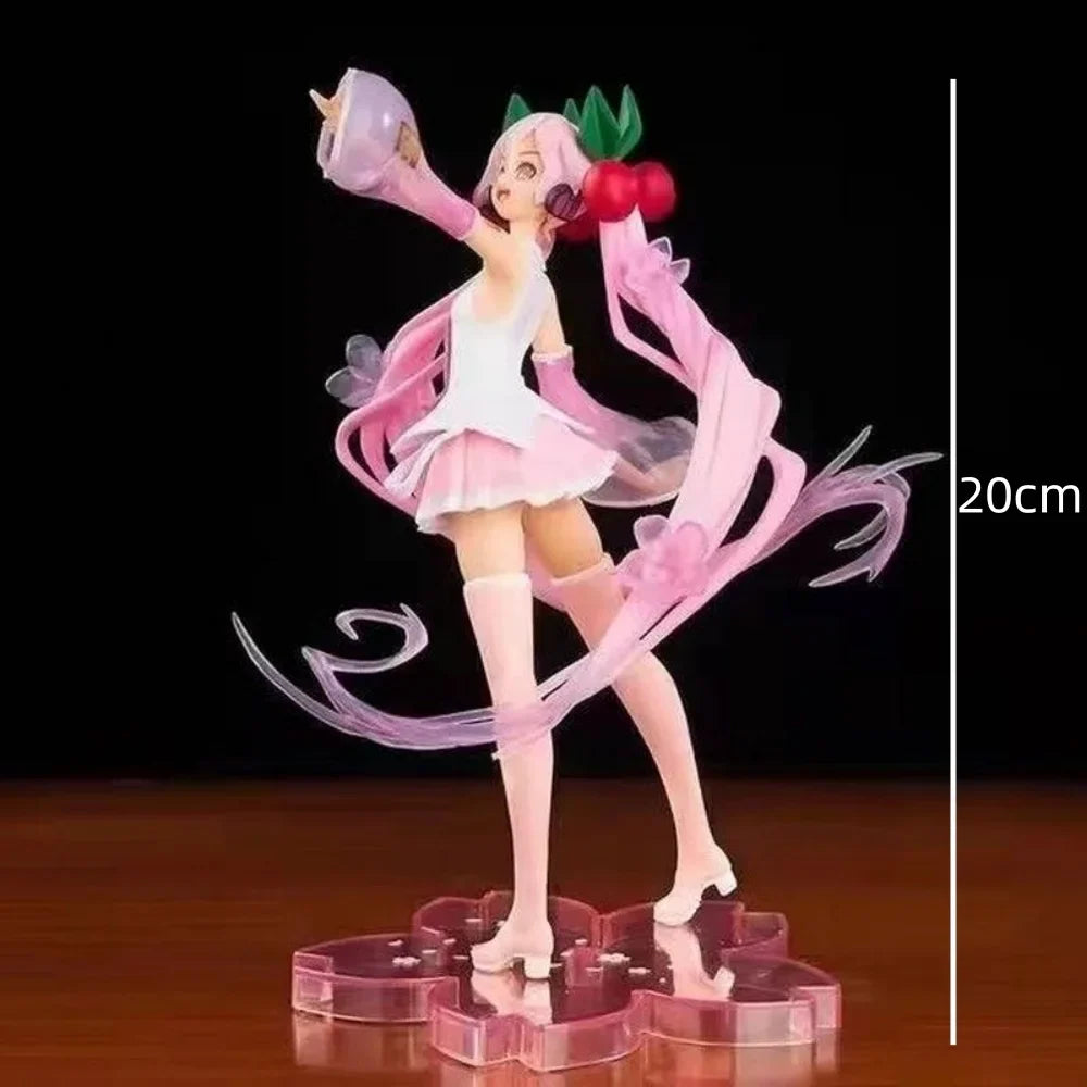 Miku Hatsune Anime Figur Sakura Pink Rock Prinzessin Anime PVC 20CM Puppe Sammlermodell Statue Cosplay Geschenk für Fans