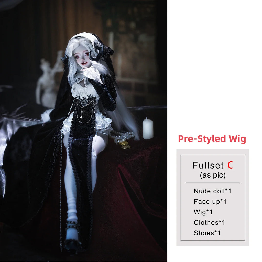 BJD Doll 1/4 Cassandra Fullset C Bariy Big Chest Body Demon Goat Horn Nun Satanic Evil Theme Resin Figure Shugafairy