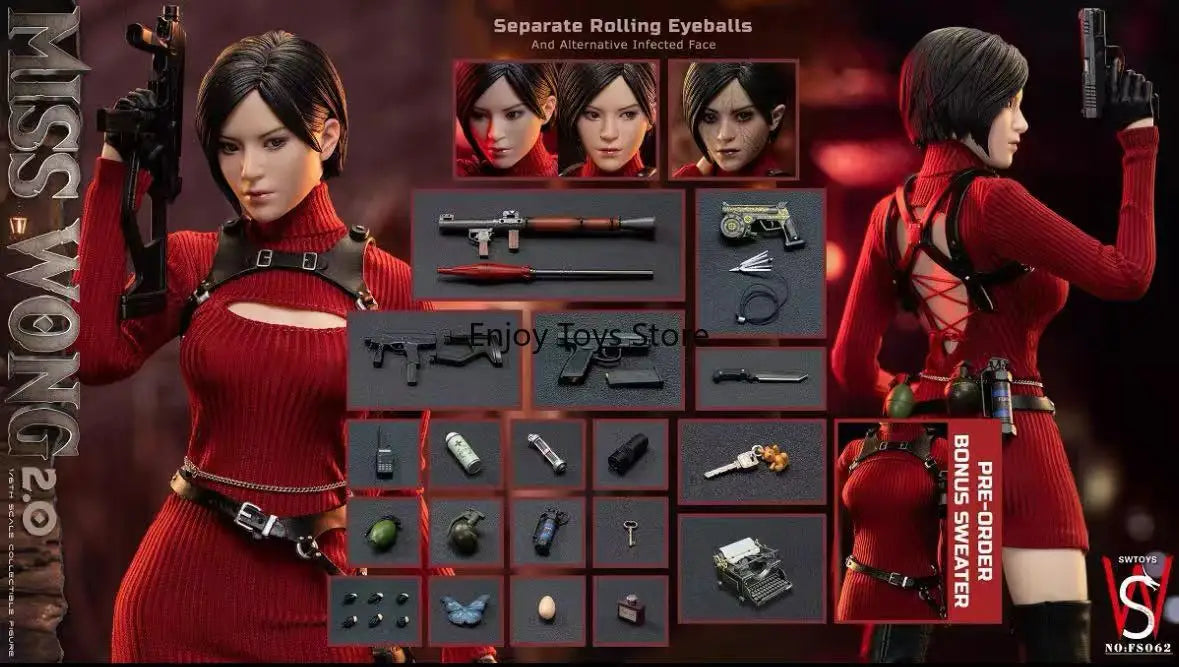In-Stock | Authentic SWTOYS FS062 Resident Evil Ada Wong 2.0 (Dual Head Sculpts, Movable Eyes) 1/6 Female Action Figure