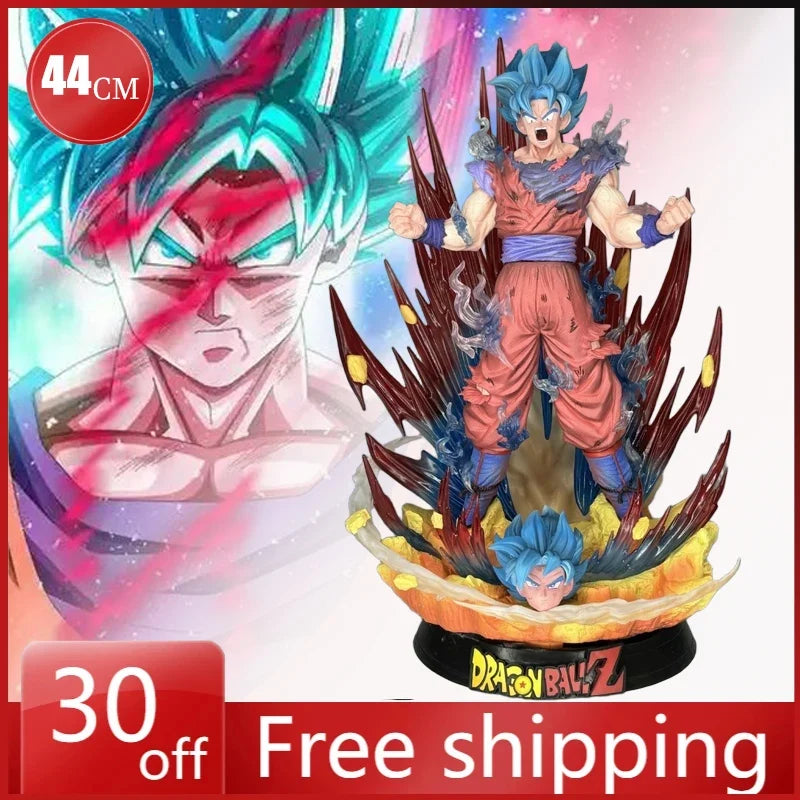 44cm Dragon Ball Figure Son Goku Saiyan with Blue Hair Action Anime Model Collection PVC GK Model Statue Desk Decor Toy for Gift