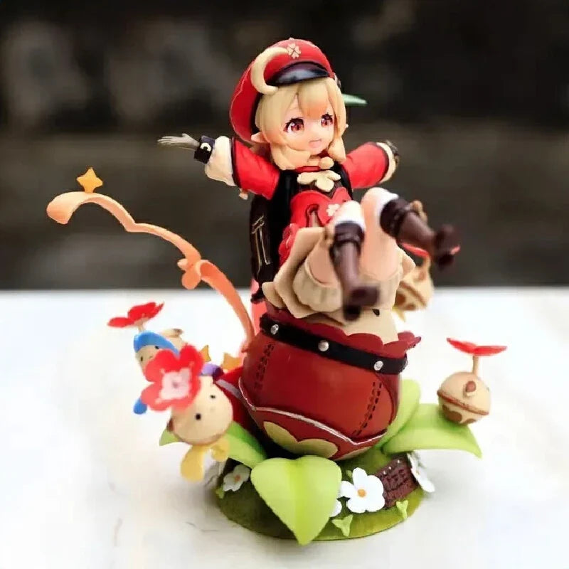 Genshin Impact Klee 18cm Anime Action Figure Game Desktop Decoration Chassis Trendy Kawaii Girl Model Kit Collectible Toys Gifts
