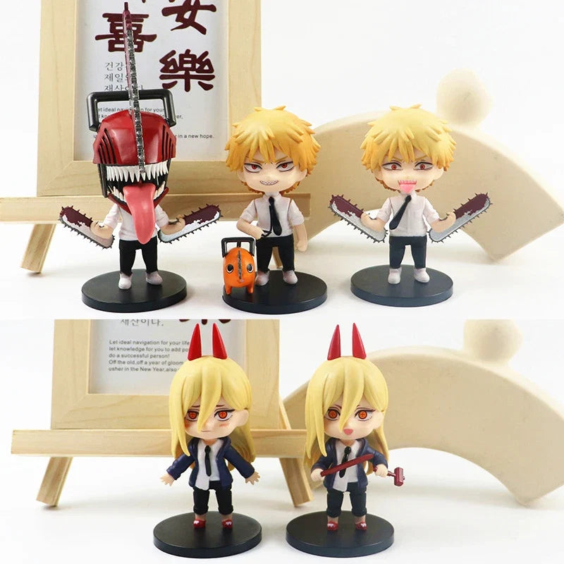 6pcs/set Anime Chainsaw Man Action Figurines Q Version Denji Power Figure PVC Model Doll Collection Children Toys Christmas Gift