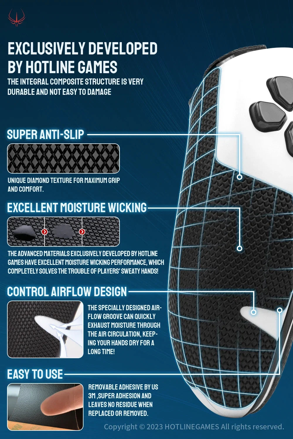 HOTLINE GAMES 2.0 Plus Controller Grip Tape Compatible With Playstation5 DualSense Edge Handle,Non-Slip,Sweat-Absorbent Stickers