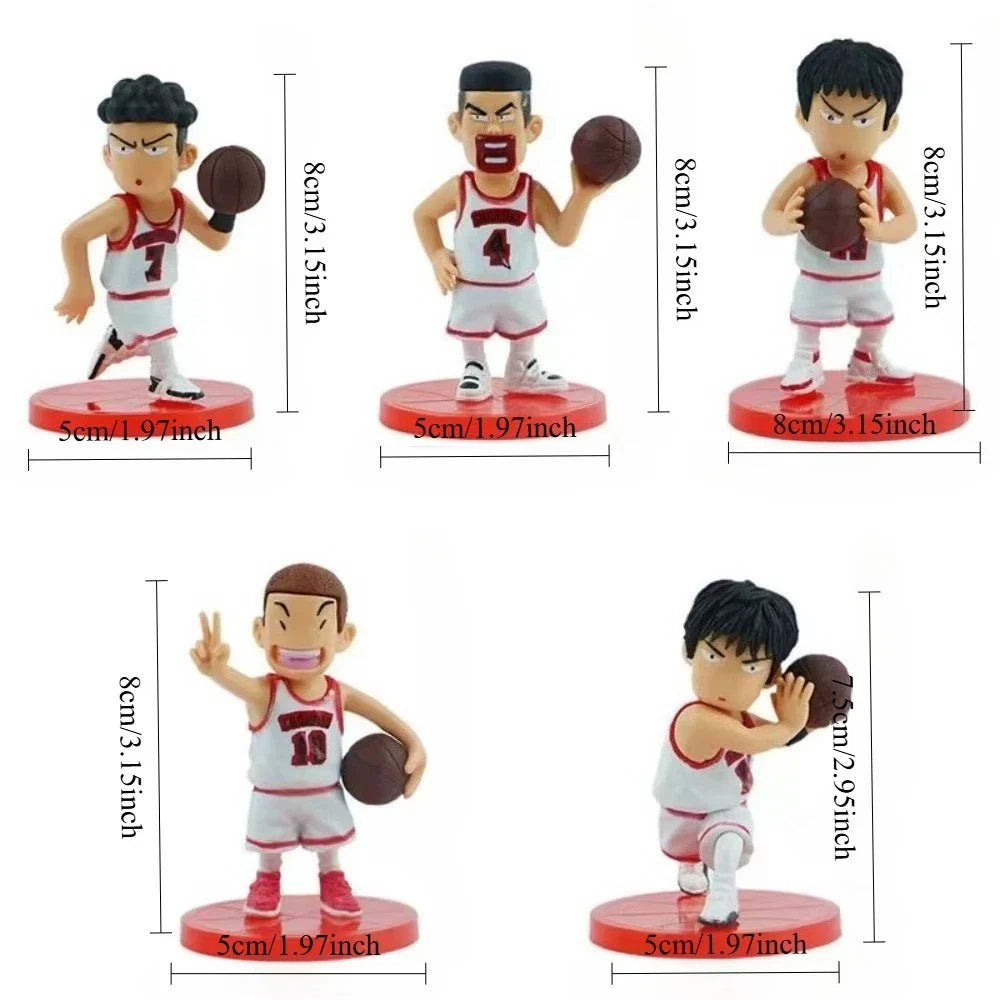 Slam Dunk Q Edition Five Piece Set Sakuragi Hanamichi Ryukawa Maple Shobei Basketball Team Doll Handmade Ornament Car Decoration