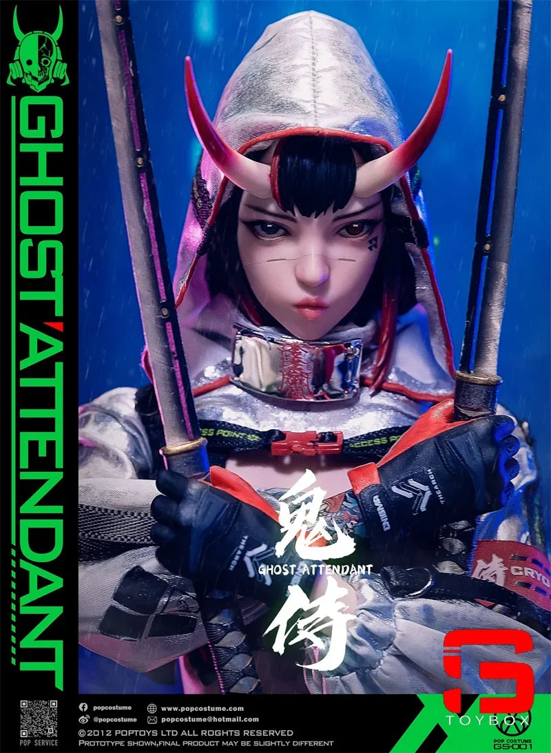 POP COSTUME GS-001 1/6 Ghost Attendant Action Figure 12'' Female Soldier Figurine Model with Movable Eyes Toy