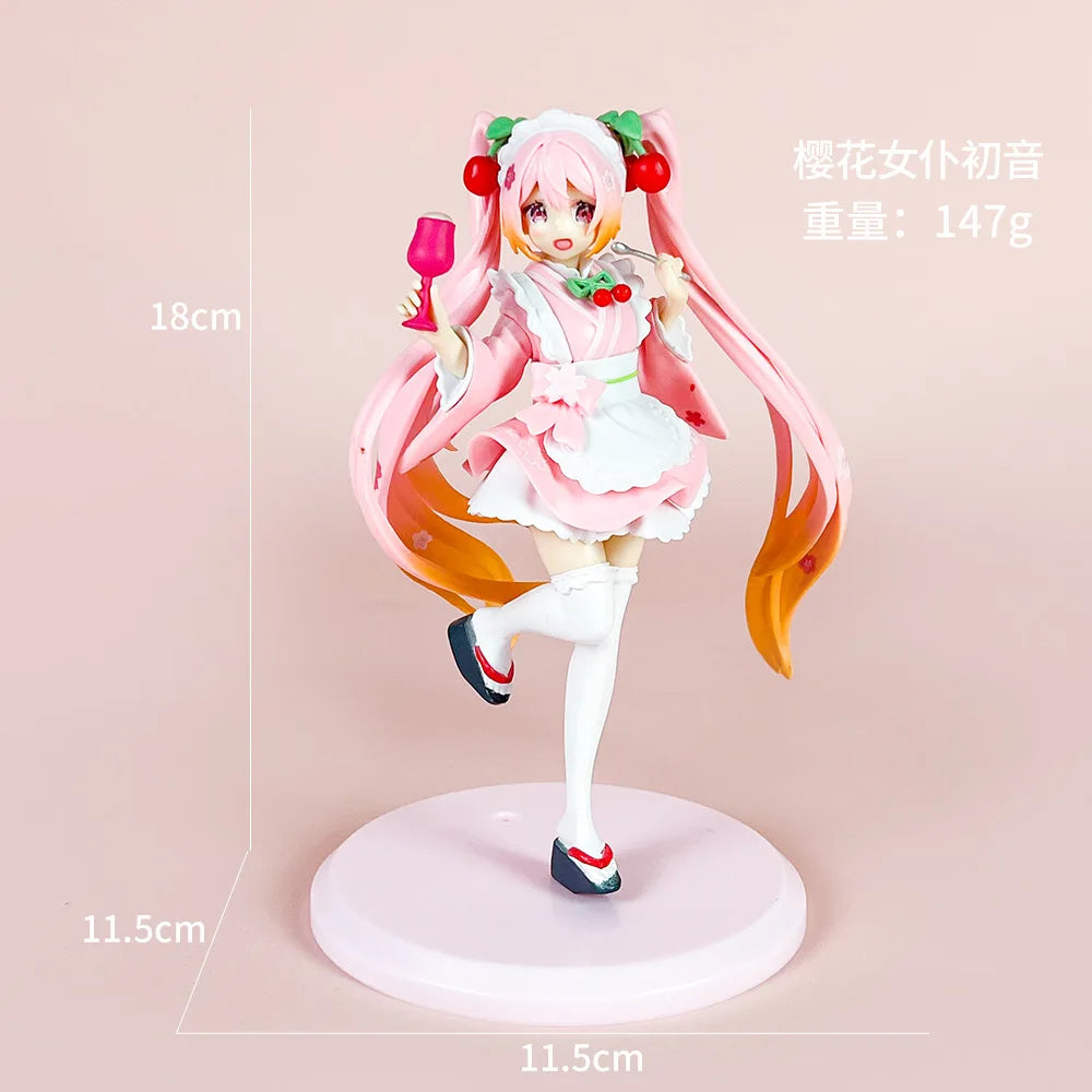 18CM Anime Hatsune Miku Figure Sakura Future Japanese Tea House Waiter Model Toy Gift Collection Action Figure PVC Doll