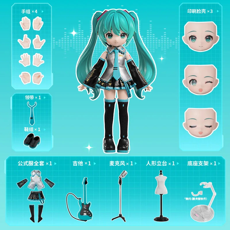 BLOKEES Original Hatsune Miku Q version 17th Miracle Edition Miku Singer Action Figure Joint Mobility Assembly Toy Doll Gift