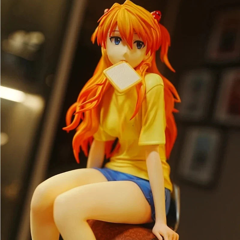 EVA 1/6 Asuka Bread Version 24cm Action Figures PVC Seated Statue Bishoujo Model Anime Toy Computer Case Decor Collectible Gift
