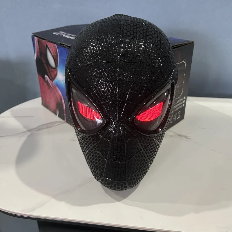 Anime Spiderman Headgear Black Spider-man Mask Toys For Children Gift 1:1 Cosplay Anime Figures Electronic Mask Toy Ring Control