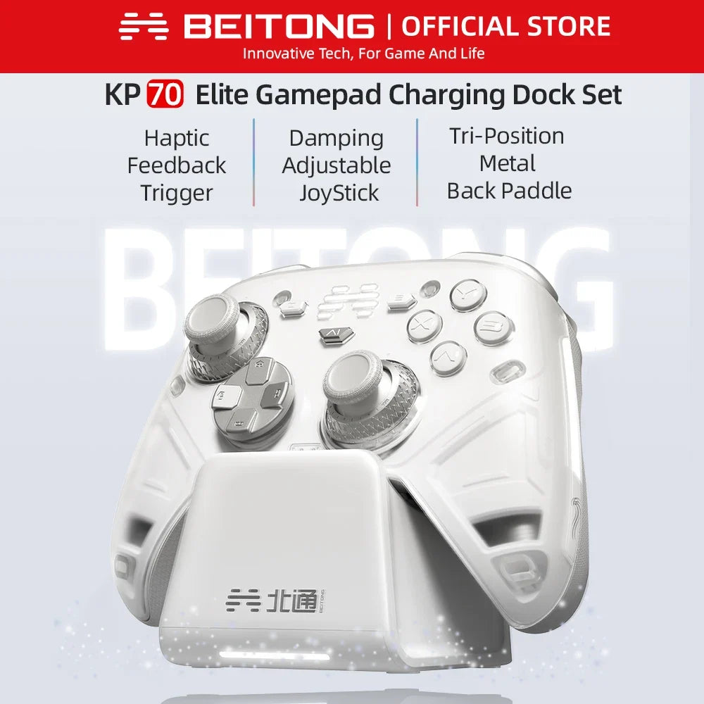 BEITONG KP70 Haptic Feedback Wireless Controller Charging Dock, for PC/Switch/iOS/Steam, Dual Auto-Sense Trigger (English Ver.)