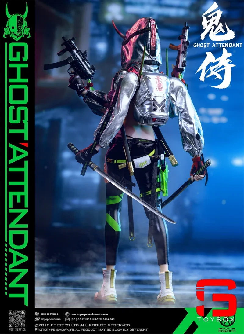 POP COSTUME GS-001 1/6 Ghost Attendant Action Figure 12'' Female Soldier Figurine Model with Movable Eyes Toy