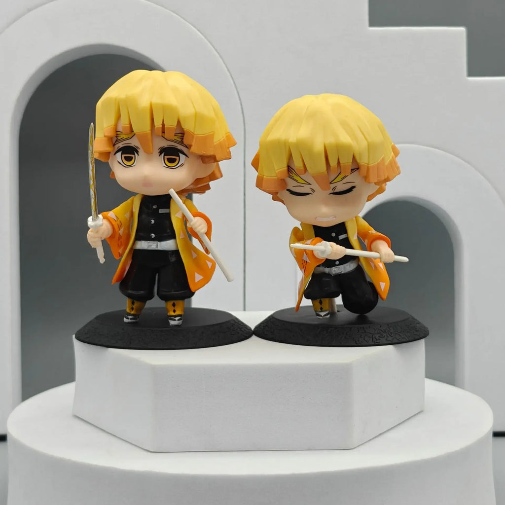 Demon Slayer Sitting Ghost Doll 10pcs Set Q Version Tanjiro Nidouzi Inosuke Zenizu Figure Action Figure Movie Model kid Toy Gift